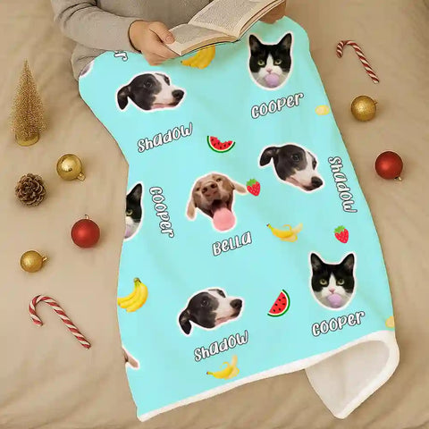 Custom Photo Pet Blanket – Cute Fruit Background Soft Flannel Throw Gift