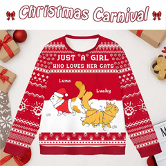Just A Girl Who Loves Her Cats – Personalized Cat Lover Ugly Christmas Sweater