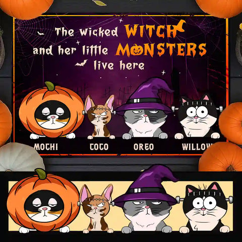 Personalized Monster Cat Welcome Mat – Custom Pet Name & Home Guard