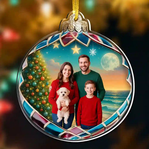 Custom Photo Christmas Acrylic Ornament – “Good Cheer Is Found With Family” Personalized Holiday Decoration