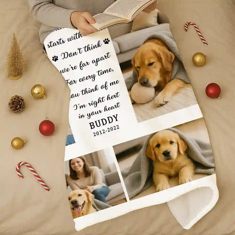 Custom Pet Memorial Blanket – Personalized Photo & Name Flannel Throw Keepsake for Dog Lovers