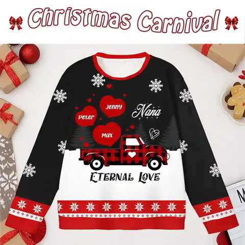 Custom Grandma Christmas Ugly Sweater – Personalized Holiday Sweatshirt  Kids’ Names, Unique Gift for Nana, Forever Love Keepsake