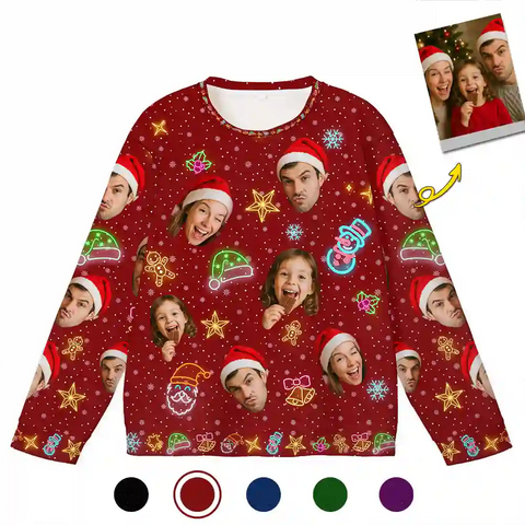 Custom Family Christmas Ugly Sweater – Personalized Holiday Sweatshirt with Neon Accents, Upload Family Photo, Best Christmas Gift