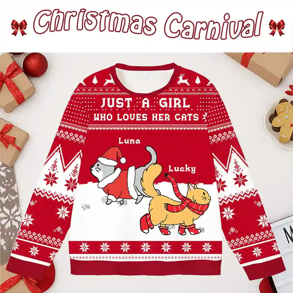 Custom Cat Christmas Ugly Sweater – Perfect Holiday Gift for Girls & Their Cats
