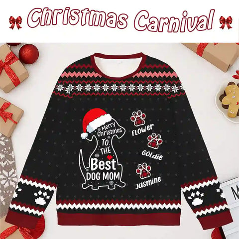 Merry Christmas Personalised Ugly Sweatshirt – Custom Dog & Cat Name Holiday Sweater for Pet Moms & Dads