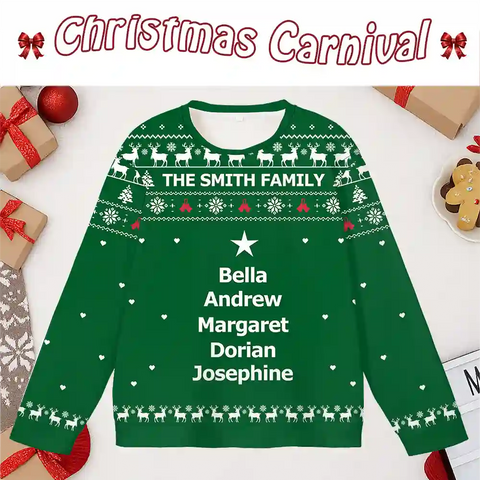 Custom Family Name Christmas Ugly Sweater – Personalized Holiday Sweatshirt with Names in Tree Shape, Perfect Gift for Families