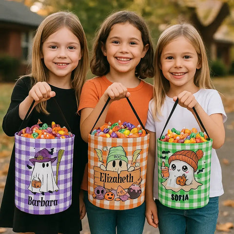 Personalized Kids Halloween Candy Bucket – Trick or Treat Bag with Monogram