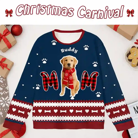 Custom Dog Christmas Ugly Sweater – Personalized Holiday Sweatshirt for Dog Moms & Dads, Upload Pet Photo, Perfect Festive Gift