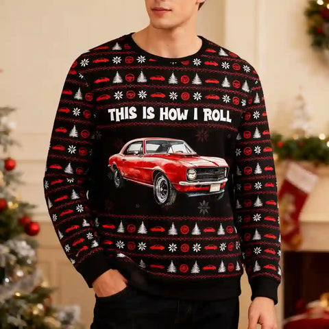 Classic Car Ugly Christmas Sweater – Funny Holiday Gift for Car Lovers