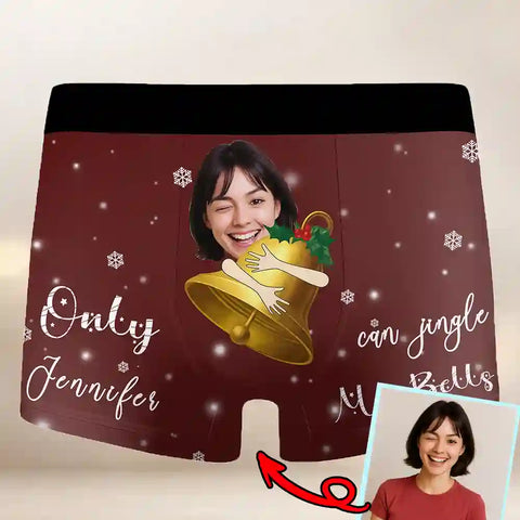 Personalized Funny Christmas Boxer Briefs – “Only [Name] Can Jingle My Bells” Custom Photo Underwear for Couples