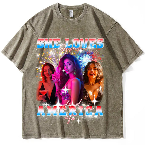 Camiseta retro personalizada del 4 de julio con cara: regalo divertido del Día de la Independencia, camiseta vintage personalizada con la bandera de EE. UU. para una familia cristiana. 