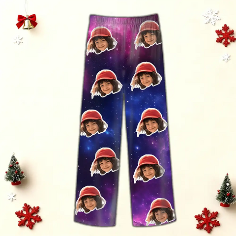 Custom Photo Family Pajamas – Space Background Personalized Sleepwear