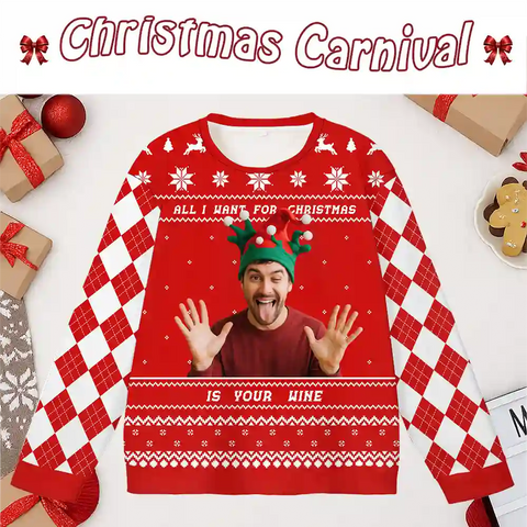 Custom Christmas Ugly Sweater – Personalized Holiday Sweatshirt with Your Photo, Funny Festive Gift