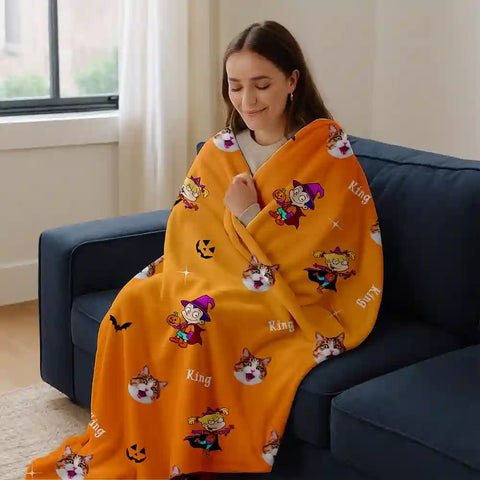 Custom Halloween Photo Blanket – Personalized With Your Picture & Gender Choice halloween