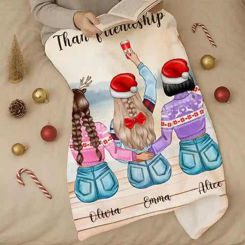 Personalized Best Friends Blanket – Custom Name Christmas Flannel Throw, “There Is No Greater Gift Than Friendship”