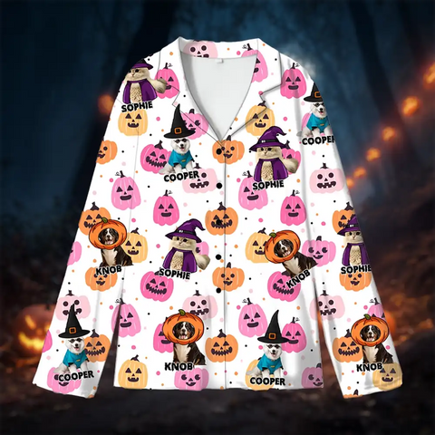 Custom Halloween Pet Pajamas – Personalized Dog & Cat Sleepwear with Photo & Name