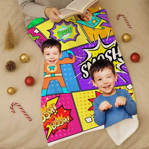 Custom Comic Style Blanket – Turn Your Kids into Superheroes! Soft Flannel Throw