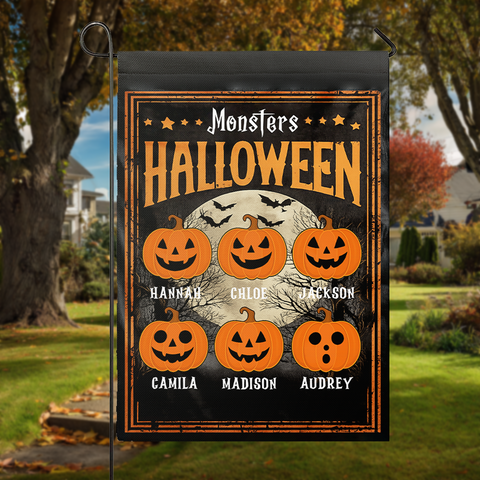Custom Halloween Family Flags – Garden Flags with Grandchildren's Names