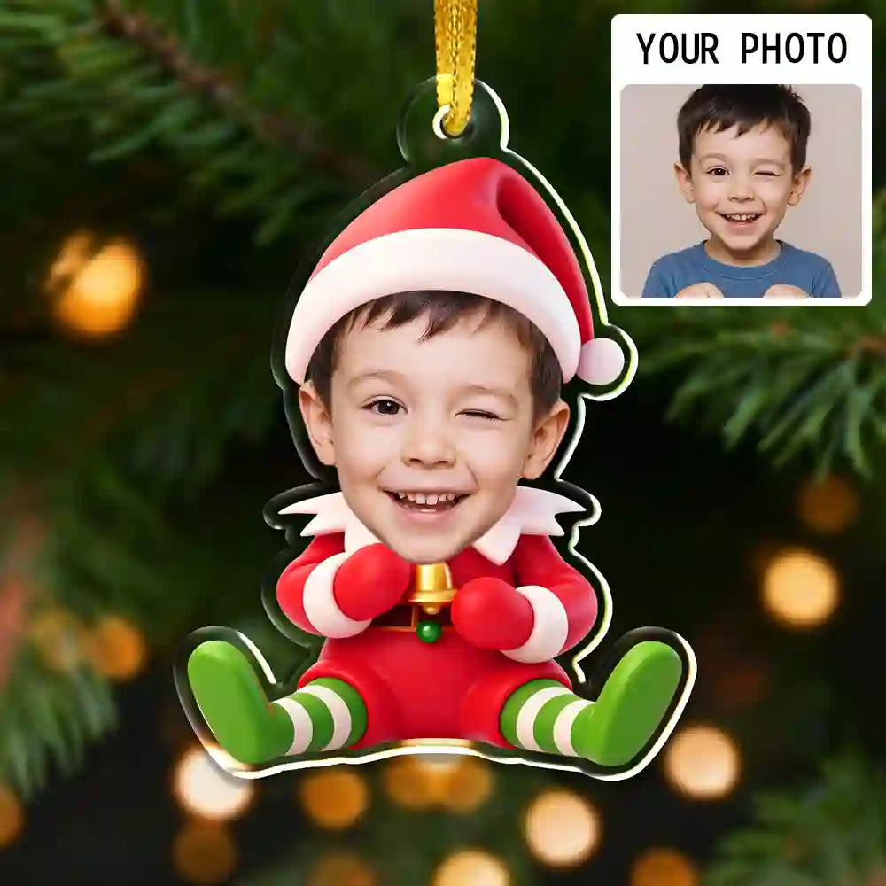 Personalized Elf Acrylic Ornament – Custom Face Christmas Decoration for Family, Kids, Couples
