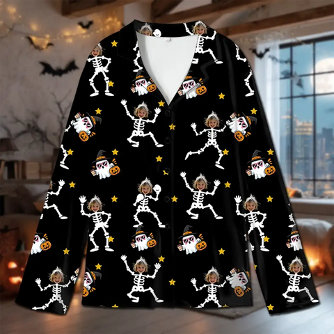 Custom Skeleton Family Halloween Pajamas – Personalized BOO Pumpkin Sleepwear