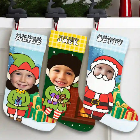Custom Kids Christmas Stocking – Personalized with Child’s Photo & Name, Funny Holiday Gift Sock with Multiple Costume Designs