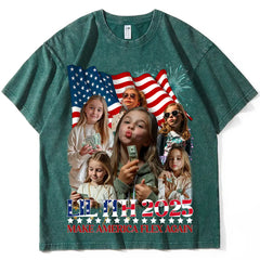 Camiseta vintage personalizada del 4 de julio con cara: camiseta personalizada del Día de la Independencia, regalo retro con la bandera de EE. UU. para familias patrióticas. 