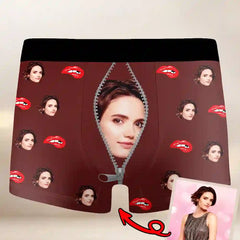 Custom Face Boxer Briefs – Funny Zipper Underwear with Lips Print, Hilarious Gift for Boyfriend or Husband