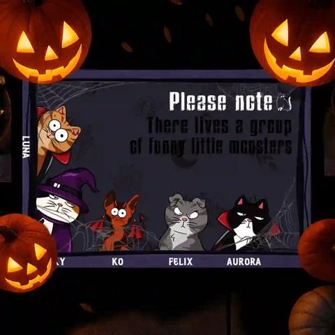 Personalized Halloween Cat Welcome Mat – Custom Kitty Portrait & Accessories