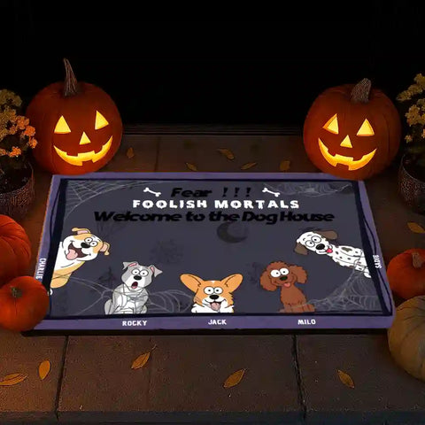 Haunted Halloween Dog Welcome Mat – Custom Pet Name & Design