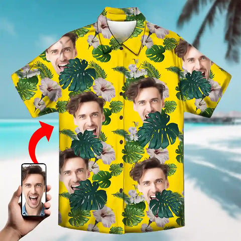 Camisa hawaiana personalizada con foto de mascota para hombre: Camisa playera Aloha con rostro personalizado