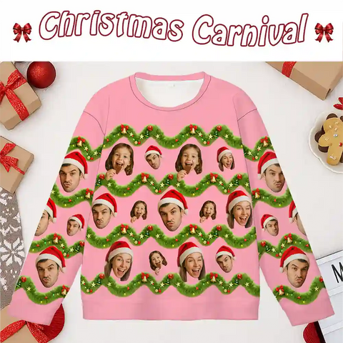 Funny Christmas Ugly Sweater – Upload Family Photos, Custom Festive Sweatshirt Gift