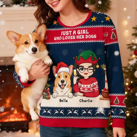 Personalized “A Girl and Her Dog” Christmas Ugly Sweater – Custom Pet & Owner Holiday
