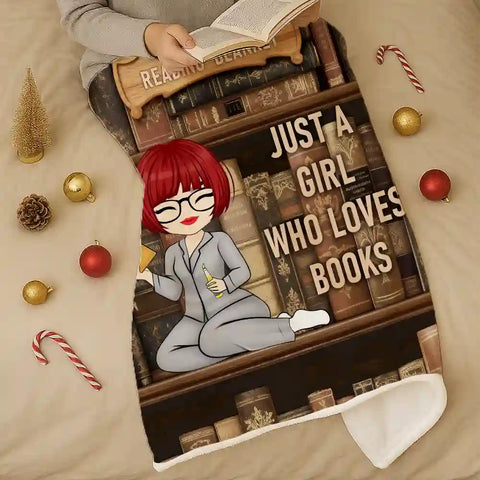 Just a Girl Who Loves Books Blanket – Custom Name Flannel Reading Throw