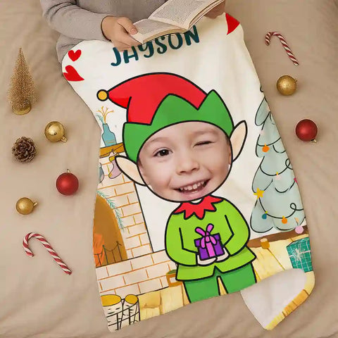 Custom Elf Face Christmas Blanket – Funny Personalized Holiday Gift for Kids and Family