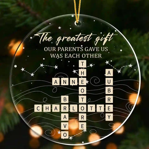 Personalized Brothers & Sisters Scrabble Ornament 2025 – Custom Family Name Acrylic Christmas Keepsake