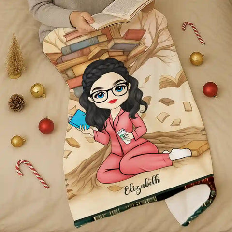 Personalized Book Lover Blanket – Custom Name Cozy Flannel Reading Throw