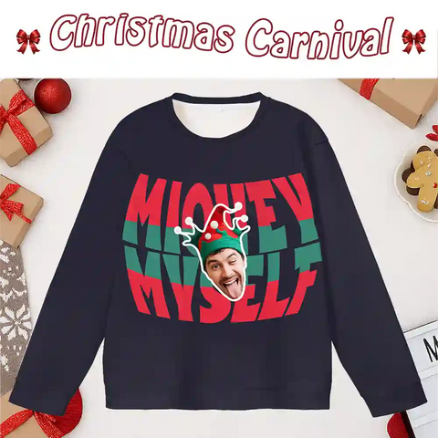 Unique Xmas Ugly Sweater – Personalized “I Love Myself” Holiday Sweatshirt with Custom Face Design, Funny Self-Love Christmas Gift