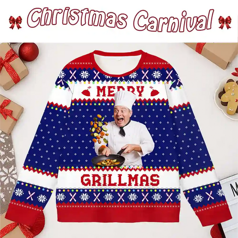 Custom Chef Christmas Ugly Sweater – Personalized Holiday Sweatshirt with Photo, Best Gift for Food Lovers