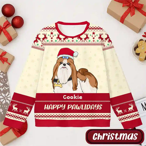 Custom Dog Christmas Ugly Sweater – Personalized Holiday Sweatshirt, Best Gift for Dog Lovers
