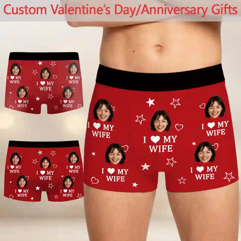 Valentine’s Day Custom Face Boxer Briefs – I Love My Wife Personalized Underwear
