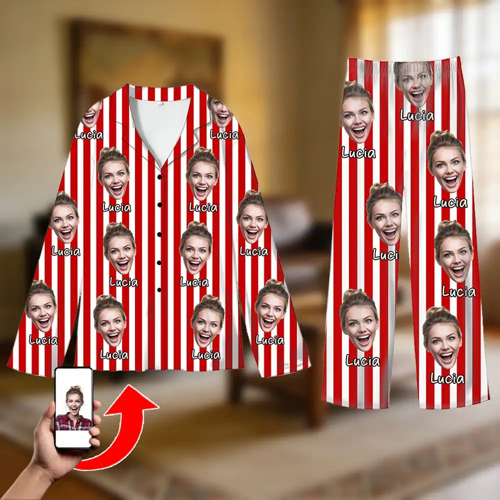 Personalized striped pajamas with custom photo portraits – a Valentine's Day gift for couples