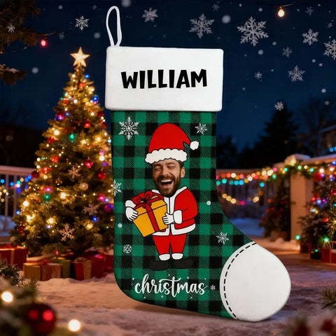 Personalize your family's Christmas stockings—upload photos and edit names