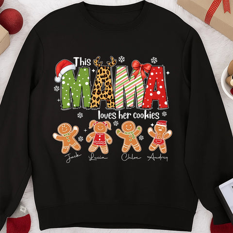 INK P.O.D | Personalized “This Mama Loves Her Cookies” Christmas Shirt – Custom Names Mom Kids Holiday Gift