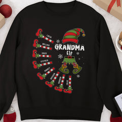 Christmas elf themed family t-shirts, sweatshirts, and hoodies – customizable with the number of children and their names