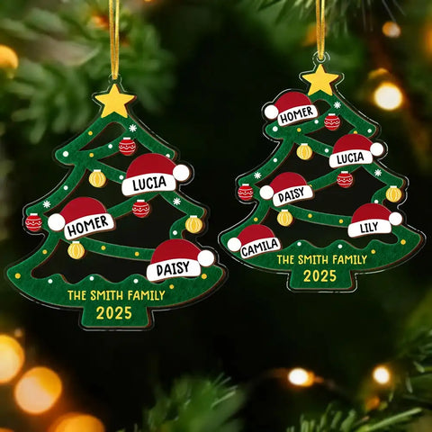 Personalized acrylic Christmas tree ornaments for home decoration.