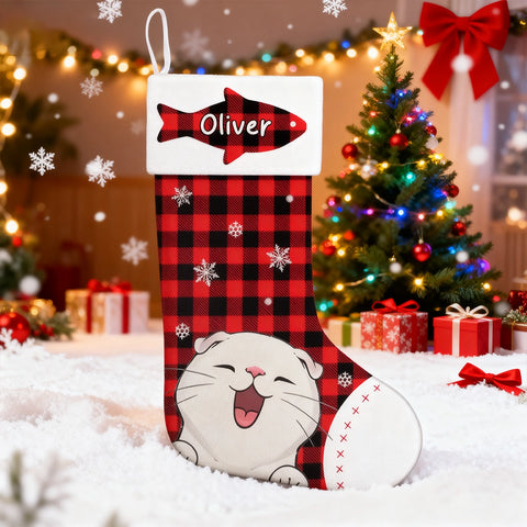 Custom Pet Christmas Stockings with Name – Plaid Cat Gifts