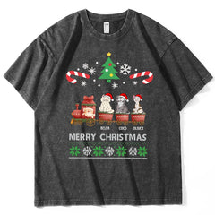 Custom Retro Christmas Cat T-Shirt – Choose Breed & Name