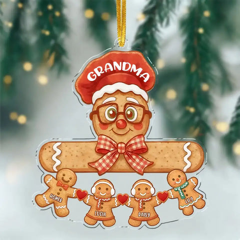 Personalized Gingerbread Grandkids Christmas Acrylic Ornament