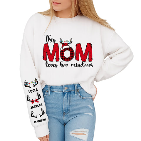 This Mom Loves Her Reindeers -Custom Christmas Sweatshirt with Kids' Names
