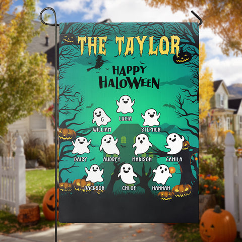 Personalized Halloween Ghost Family Garden Flag – Custom Name Yard Decor